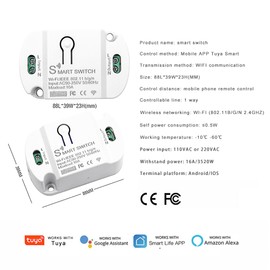 QIACHIP 16A WLAN Schalter Tuya Smart Life kabelloser WiFi Switch Lichtschalter Modul funktioniert Drahtloses Relais mit Alexa, Google Assistant DIY Unterputz,aufputz 2er Pack