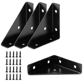 Corner Brace Brackets, 4Pcs 66mm x 66mm Corner Braces for Wood, Metal Corner Brackets, Triangle Shelf Bracket, Black Angle Bracket, Corner Desk Connector for Bed, Table, Cabinet