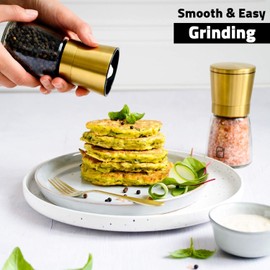 Premium Salt and Pepper Grinder Set - 5 oz, Golden Stainless Steel - S&P Spice Shakers - Refillable & Adjustable Coarseness Hand Mill for Spices & Seasonings - by PJC-Kitchen