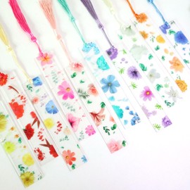 WALOTNAY 10 Sets Flower Acrylic Book Markers for Women Transparent Acrylic Bookmarks Cute Floral Bookmarks with Colorful Tassels for Women Teacher Kids Book Lovers, 10 Styles