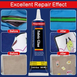 Fabric Glue, Permanent Clear Washable Clothing Adhesive for All Fabrics, Cotton, Flannel, Denim, Leather, Polyester, Doll Repair, 24 Hours Dry and Waterproof (FG60g)