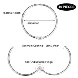Pack of 40 Curtain Rings Metal, Curtain Rings 50 mm, Curtain Rings, Curtain Rings for Opening, Shower Curtain Rings, Curtain Hanging Rings, for Window Curtain, Bed Curtain, Shower Curtain
