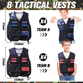 Sosation 8 Sets Kids Tactical Vest Compatible with Nerf Party Favor Accessories, Face Mask Wrist Ammo Holder Toy Gift Supplies Boys (Orange and Blue)