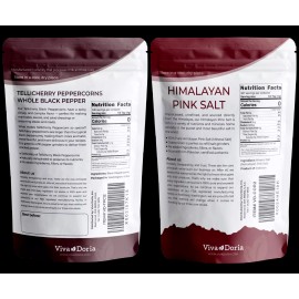 Viva Doria Tellicherry Peppercorn 12 oz and Himalayan Pink Salt Coarse Grain 2 lbs