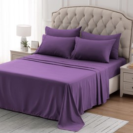 SLEEP ZONE Nanotex Super Soft Cooling Full Size Bed Sheets Set 4 Piece - Easy Care Fitted Flat Sheet & Pillowcase Sets - Wrinkle Free, Fade Resistant, Deep Pocket 16" (Purple, Full)