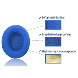 Studio 3.0 Replacement Ear Pads Compatible with Beats Studio 2.0/Studio 3.0 Wired Wireless Headphones, Akkiv Earpads Cushions with Protein Leather and Memory Foam (Blue)