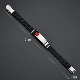 KBNSUIAN Pulsera médica personalizada para mujeres y hombres, pulsera de piel trenzada para identificación de enfermedades y alergias, pulsera de alerta de identificación personalizada para salvavidas de emergencia con bolsa de ayuda, Cuero, Acero inoxid
