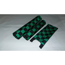 BIKINGTHINGS CHECKERED CLASSIC BIKE BMX PAD SET STEM HANDLEBAR TOP TUBE PADSET BLACK GREEN