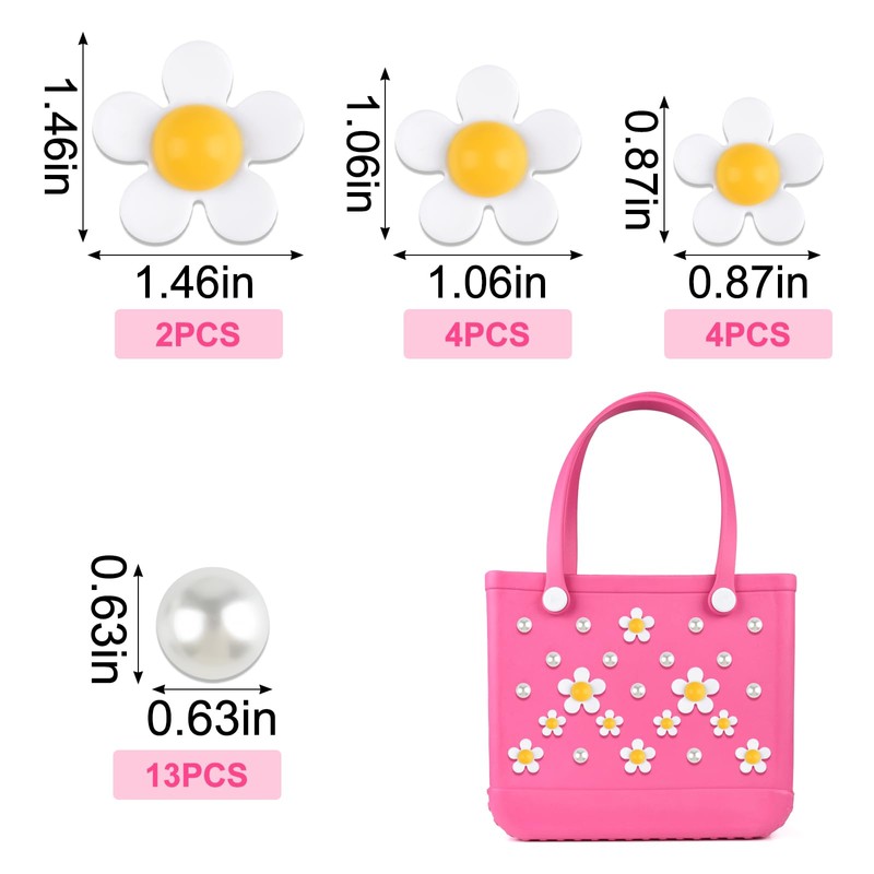 TRIITECH - Dijes de flores para bolsa Bogg, accesorios compatibles