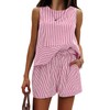 EXLURA Women's Summer 2 Piece Outfits Sleeveless Tank Top Matching Shorts Sets Cotton Striped Sweatsuits Vacation Beach 2025