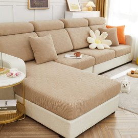 Sofa Seat Cushion Covers – Universal Stretch Sofa Protective Covers, Couch Seat Cover, L-Shape, Soft Sofa Seat Cover, Couch Chaise Covers, Sofa Cushion Protector Covers (Light Coffee Cookie)