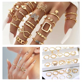 XSDSLS 23 Pieces Stackable Midi Rings Set, Trendy Stacking Rings Set, Minimalist Finger Rings, Boho Butterfly Ring, Birthday Set, Rings Silver/Gold for Women and Girls, Alloy Steel, No Gemstone