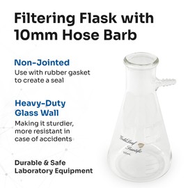 Goldleaf Scientific Heavy Wall Non-Jointed Filtering Flask, Heavy Duty Glass Laboratory Equipment with 10mm Hose Barb, Essential Oil Distillation Vacuum Lab Glassware 500ml