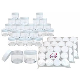 Beauticom 30 Pieces 30 Gram/30ml Plastic Clear Sample Jar Containers with White Flat Lids