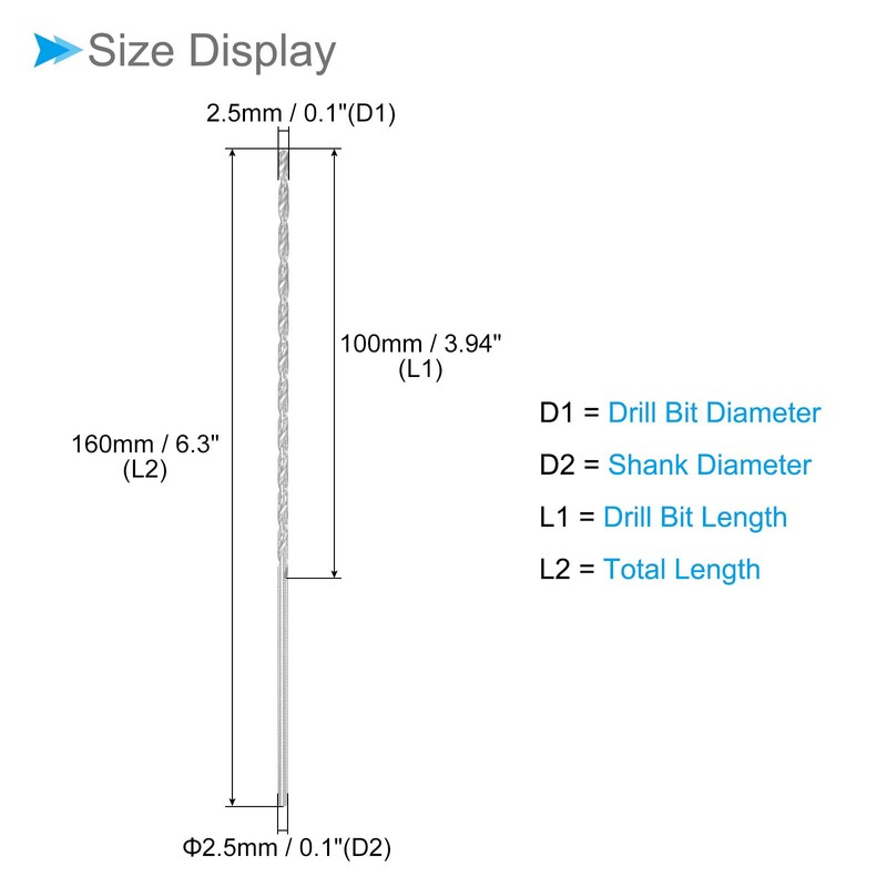 CoCud Extra Long Twist Drill Bit 2.5mm x 160mm High