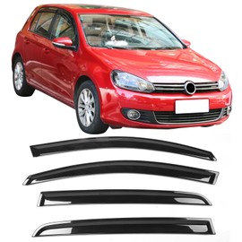 IKON MOTORSPORTS Window Visors Compatible with 2010-2014 Volkswagen Golf MK6, Dark Smoke Factory Style Acrylic Car Rain Sun Window Shade Guard Visor