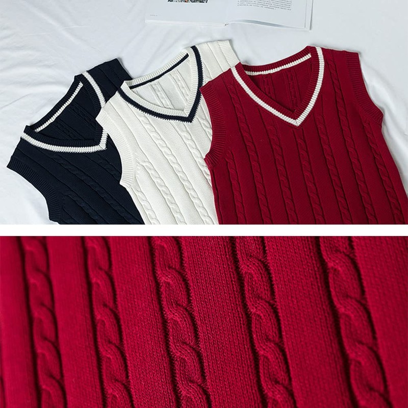 ZUEVI School Vest, Girls' Uniform Vest, Student, V-Neck, Loose Knit,