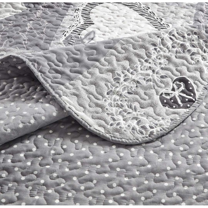Brilliant Sunshine Grey Heart Love Patchwork, 3-Piece Quilt Set, Reversible