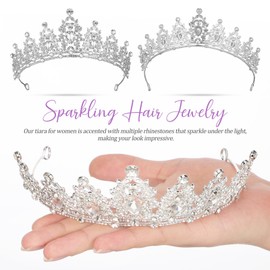 STOBAZA Tiara Crown for Women and Girls, Crystal Quinceanera Tiara Headband Princess Rhinestone Crown for Birthday Prom Pageant Party - Silver