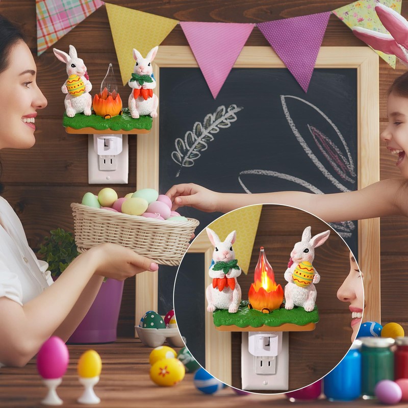 Bunny Campfire Flickering Nightlight, Easter Night Light Plug Into Wall