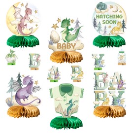 ANGOLIO 12Pcs Watercolor Dragon Letter Sign Party Honeycomb Table Centerpiece Dragon Fairy Hatching Soon Party For Baby Boys Girls Birthday Theme Party Baby Shower Table Decor Photo Props
