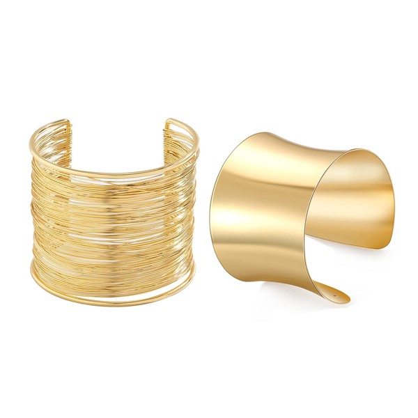 Generisch Gold Cuff Bracelets for Women, Pack of 2 Open
