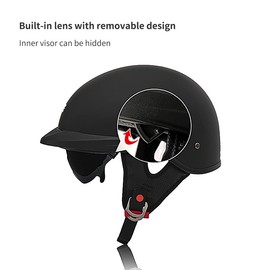 Motorcycle Half Helmet with Sun Visor Motorcycle Helmets for Men Women Helmet for Adult Scooter ATV Cruiser DOT Approved (Matte Black, Large)