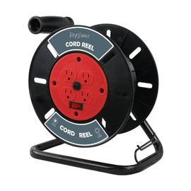 HeyYance Extension Cord Storage Reel with 4-Grounded Outlets, Heavy Duty Open Cord Reel for 12/3 14/3 16/3 Power Cords, Portable Empty Hand Crank Electric Cord Roller Holder, Red