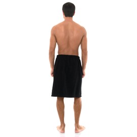 TowelSelections Mens Shower Wrap Adjustable Cotton Terry Spa Bath Gym Cover Up Small/Medium White