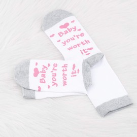 JXGZSO 1 Piar IVF Socks Infertility Socks Baby You’re Worth It Socks IVF Strong F Embryo Transfer Socks (Baby Worth It Pink 1 pair