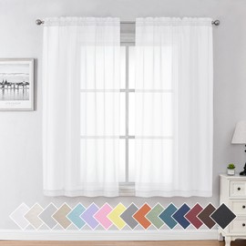 Aiyufeng 2 Piece White Sheer Curtains 63 Inch Length, Light Filtering Kitchen Curtain for Small Window, Voile Top Dual Rod Pocket, 2 x 40 W x 63" L