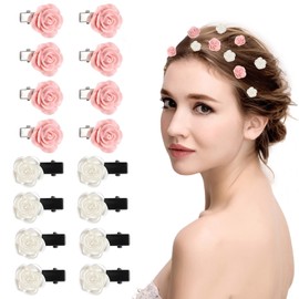 Pack of 16 Mini Hair Clips Bridal Hair Accessories Flowers Roses Small Rose Hair Clips Mini Flowers Hair Clip Hair Clip Small Women for DIY Various Bridal Wedding Hair Accessories Pink White