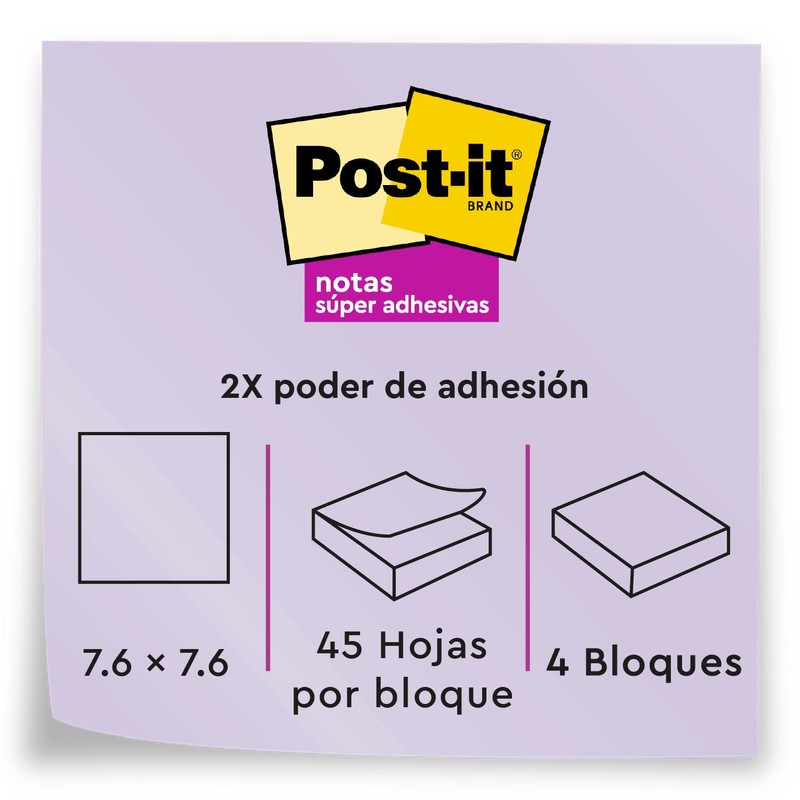 Post-it Notas Súper Adhesivas, Doble poder de adhesión, Colores Neón,