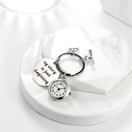 Silverora Keyring Watch, Analogue Quartz Watch with Engraving Pendant Gift for Men Women Backpack Belt Outdoor Father's Day