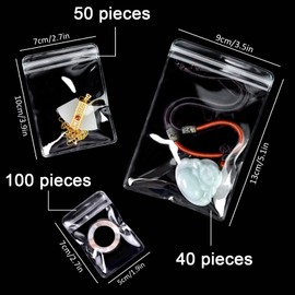 190Pcs 3Sizes Self Seal Zipper Bag, Clear PVC Resealable Jewelry Storage Bags, Reclosable Jewelry Self Sealing Zip Bags for Rings, Earrings, Bracelets (3Sizes)