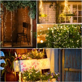 Meision Solar Lichterkette Aussen 10m 100LEDs, LED Lichterkette Kupferdraht mit Timer + Fernbedienung + 8 Modi+ IP65 Wetterfest, Lichterkette Weihnachtsbaum für Balkon, Party, Warmweiß