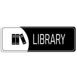 9x3 Inch Library Sign Acrylic Self-stick Signage for Books Reading (Black White)