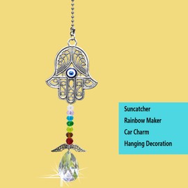 Crystal Sun Catchers with Wings for Windows, Hamsa Hand Car Hanging Accessories Suncatcher for Women and Men