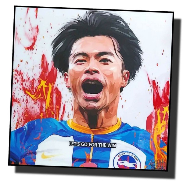 Famous Popart Gallery Kaoru Mitsui Kaoru Mitoma Brighton Premier League Overseas Soccer Art Panel Wooden Wall Hanging Poster Interior Soccer Goods (10.2 x 10.2 inches (26 x 26 cm) Art Panel Only)