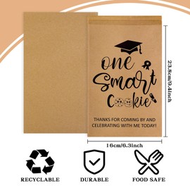 60Pcs Graduation Cookie Bags, 9.4 x 6.3 inch Graduation Party Favors Supplies Graduation Candy Gift Self-Adhesive Buffet Treat Snack Bags Oilproof Kraft Paper for 2025