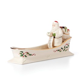 Lenox 894187 Holiday Santa's Sleigh Cracker Tray, 1-Piece, Ivory, Red & Green, 10" x 2.75", Christmas Hosting