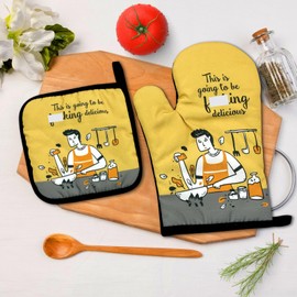 This is Going to be Fxxking Delicious,Funny Oven Mitts and Pot Holders Sets of 2,Silicone Non-Slip Oven Mitts,Kitchen Gift for Men,Cooking Baking BBQ Gifts,Housewarming Gifts