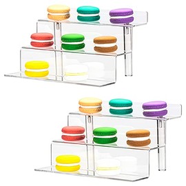 Jusalpha 3 Tier- 2 Pack Acrylic Riser Display Shelf for Amiibo Funko POP Figures, Cupcakes Stand, Food Display Stand, Cabinet (Small- 9’’x 6’’, 2 Sets)