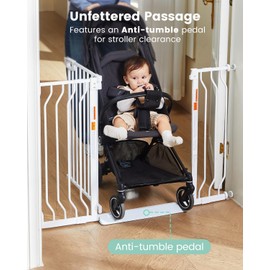 Mom's Choice-GROWNSY Baby Gate for Stairs, 29.5"-48.4" Pressure Mounted Baby Gate for Top of Stair&Doorway with V-Shaped Rods, Anti-Trip Pedal, Extra Wide Stairs Dog Gate Easy Install w/Red Reminder