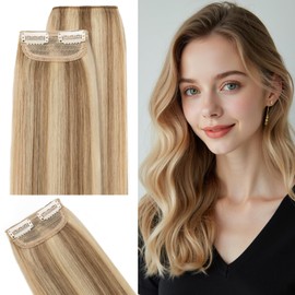 SEGO Clip in Hair Extensions for Women, 100% Remy Human Hair, Mini Hairpieces with 2 Clips, Short Extensions to Add Hair Volume, 2 Pcs, 8 Inches, 24g, Golden Brown&Bleach Blonde