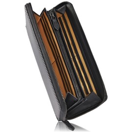 Eredita Men's Long Wallet - Italian Carbon Leather, Black x Gold