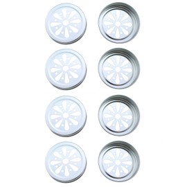 TAODAN 8pcs Mason Can Jar Lids Regular Mouth Jar with Flower Canning Lids Rustproof Daisy Cut with Straw Hole for Mason, Ball, Canning Jar