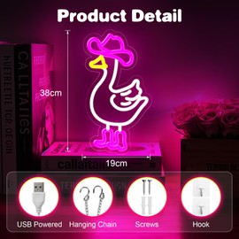 Cowboy Goose Neon Sign for Wall Decor,Dimmable Goose with Cowboy Hat & Boots Neon Light,Pink White Animal Light Up Signs for Bedroom Party Bar Background Decoration