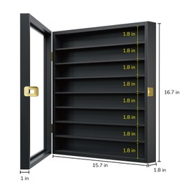 Large Display Case for 1/64 Scale Model Cars, Wall-Mounted or Freestanding Wood Display Cabinet for Hot Wheels, Mini Toys, Minifigures, UV Protection Shadow Box, Display Case, Black