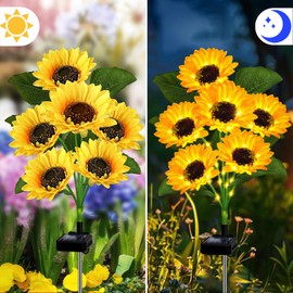 Solar Garden Lights 4 Pack 24 Sunflower Lights, Sunflowers Birthday Gifts for Mom Women Grandma, Waterproof Solar Flower Light for Outdoor Decor, Decorative Stakes for Yard,Landscape,Patio,Pathway